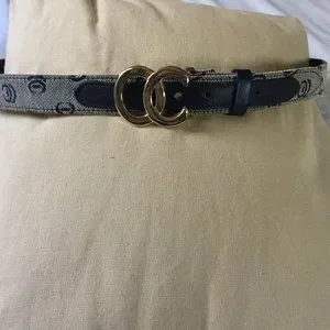 Vintage Oleg Cassini Blue Logo Fabric  and Leather belt Iconic OC Gold Buckle s_wp_6413426d046d74f029bd10bc.webp main image 2